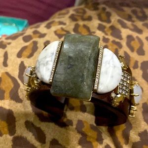 J Crew Large Cuff Bracelet with semi precious stones, wood base